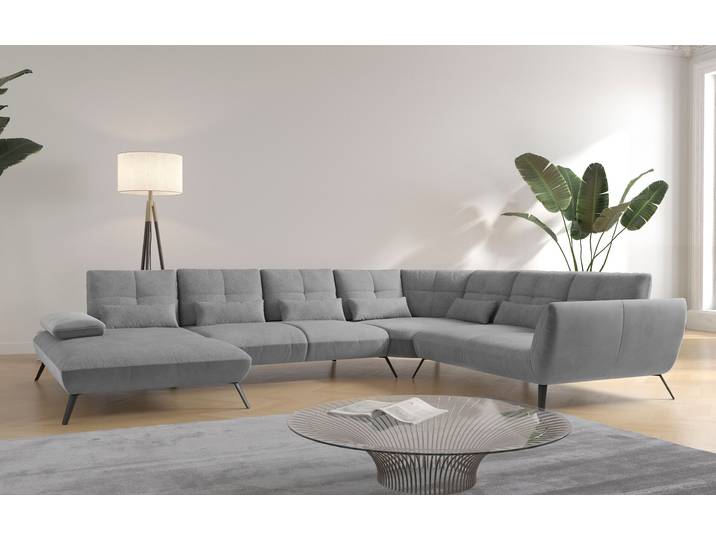 Wohnlandschaft GOODPRODUCT Mikado U-Form , silber (silberfarben), B:376cm H:88cm T:297cm, 100% Polyester, Sofas, Wohnlandschaft, inkl. Sitztiefenverstellung und Armteilverstellung