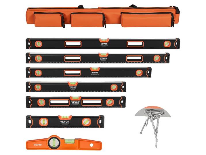 VEVOR Kit de niveau à bulle 6 pièces\, 200/120/80/60/40/25 cm Kit de niveau à bulle en boîte\, règle à bulle pour 45/90/180 degrés\, outil de mesure en alliage d'aluminium\, (seul 25 cm a un aimant)