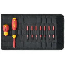 Wiha Schraubendreher und Bit Set slimVario Schlitz, Pozidriv, PlusMinus/Pozidriv 10-teiliges Set mit Falttasche - 41233