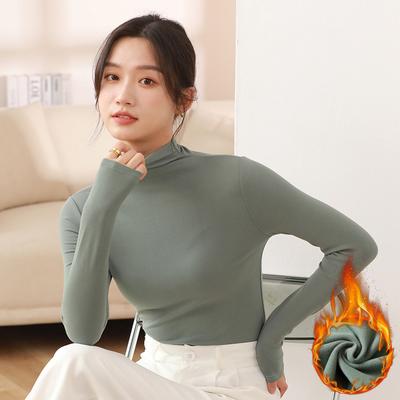 Trendy Discount Goods Womens Half Turtleneck Pullover, Slim Black Modal Bottoming Shirt, Thickened Long Sleeve Top For Autumn Winter green m