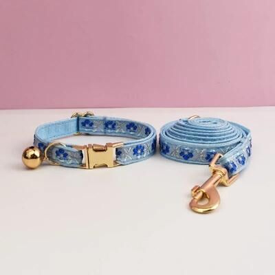 Uplift Essentials Premium Adjustable Metal Hardware Cat Collar & Leash Set style 6 l