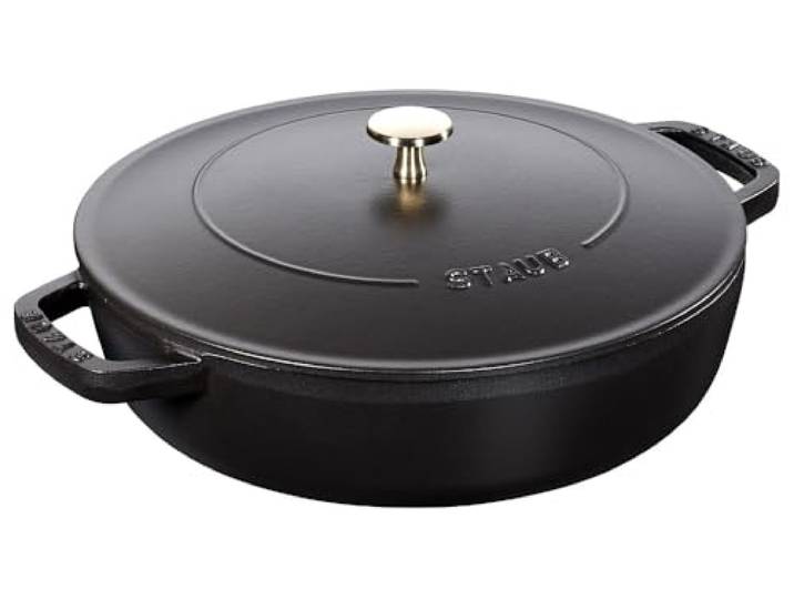 STAUB Schmorpfanne, Chistera Bräter, 24 cm, 2,5 L, Induktionsgeeignet, Aroma-Regen, Made in France, Schwarz