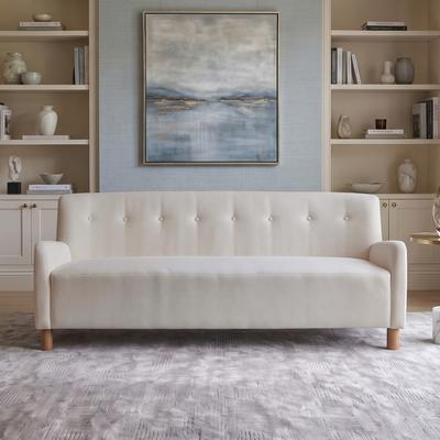 Abrihome "79.9"" Linen 3-Seater Sofa with Tufted Backrest and Wood Legs"