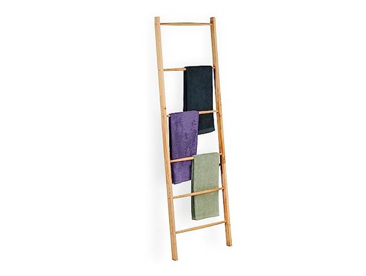 Relaxdays échelle Porte-Serviettes\, 6 Barres\, Serviettes\, vêtements\, HxL : 170 x 55 cm\, Salle de Bain\, Bois\, Nature