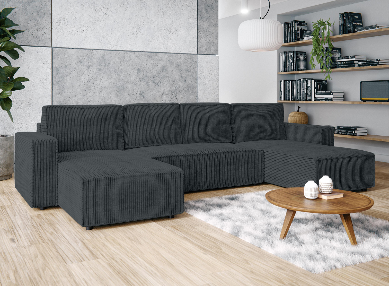 AX Living Aydin U-vormige hoekbank met slaapfunctie, grijs