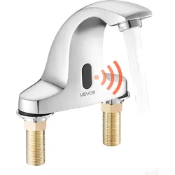 VEVOR berührungsloser Waschtischhahn (verchromtes Silber) Badezimmer, automatische Waschtischarmatur (nur kaltes Wasser), Sensorhahn Waschbeckenarmatur batteriebetriebener Wasserhahn gewerblich