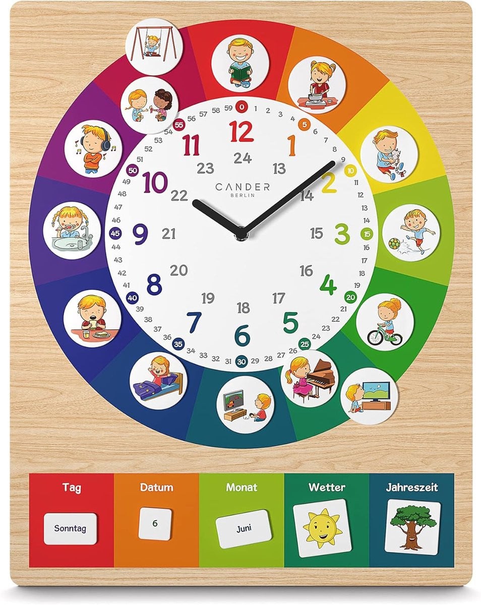 Analoge geruisloze kinderwandklok voor wandmontage, 40 x 30 cm