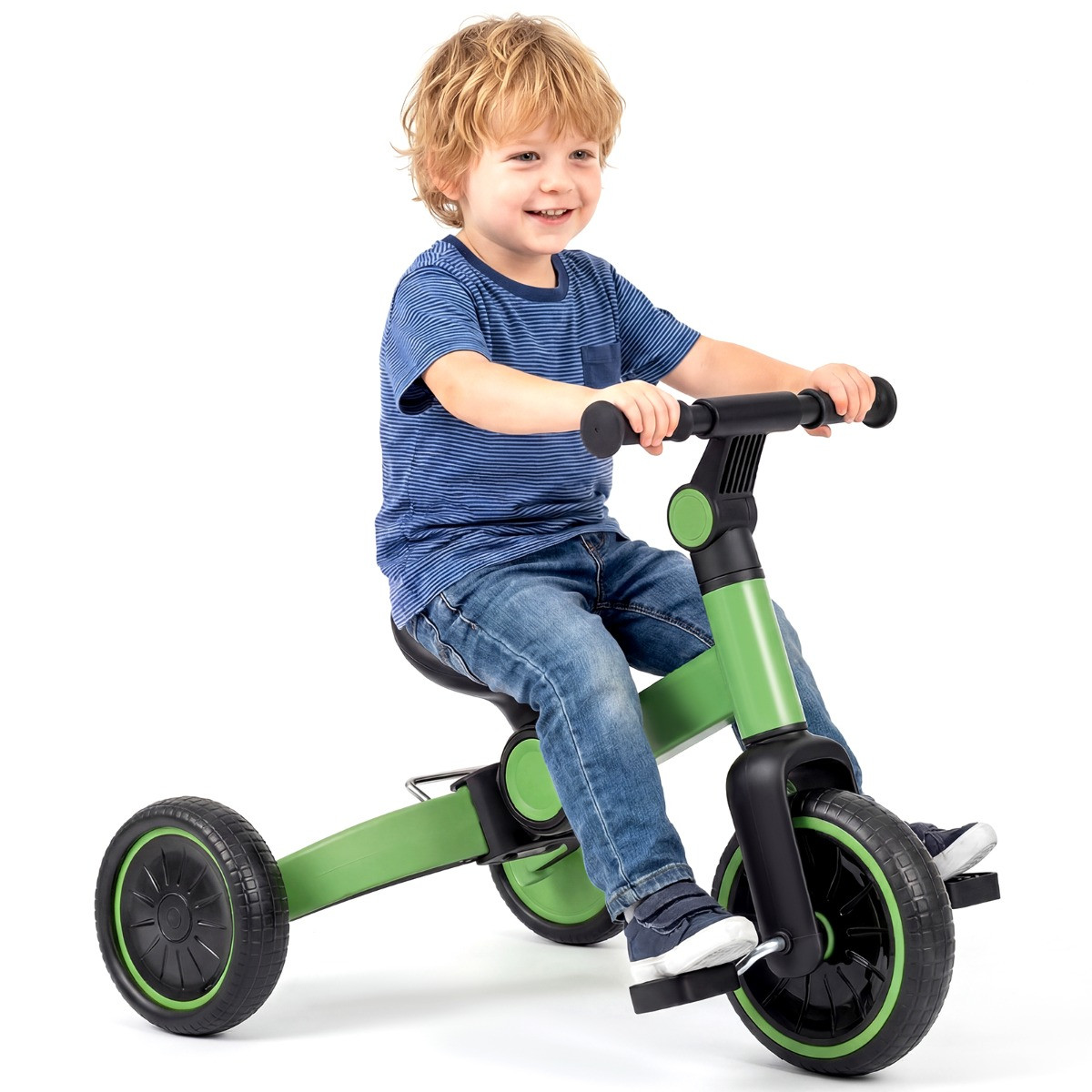 Costway 5-in-1 Kinderloopfiets met afneembare pedalen en verstelbaar stuur, Groen