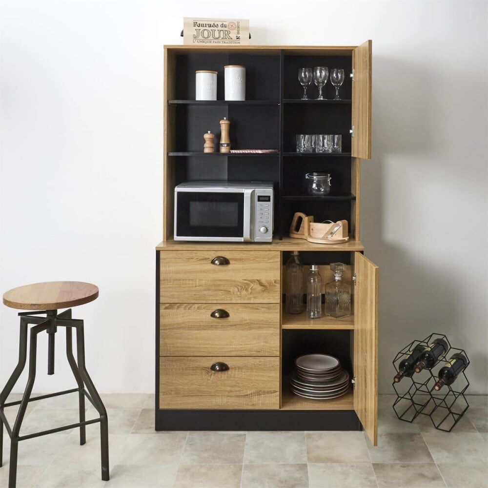 Altobuy Buffet vaisselier multi-rangement aspect bois Marron 90x169x39cm