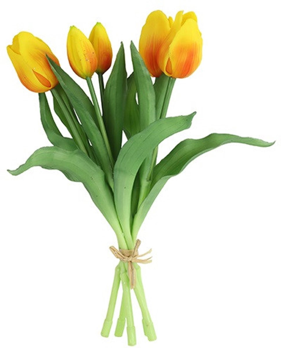 Kunstboeket Tulpen - Kunstbloemen Geel en Oranje - 5 Stuks