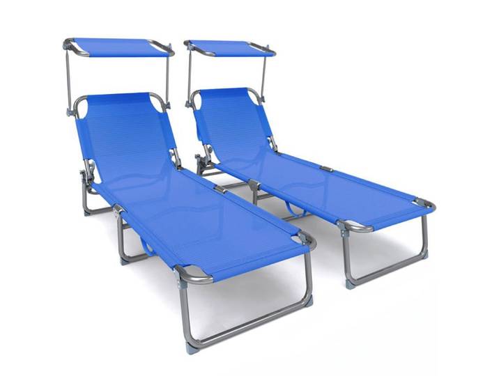 VOUNOT® Transat pare soleil Textilene et range magazine Lot de 2 pcs Bleu