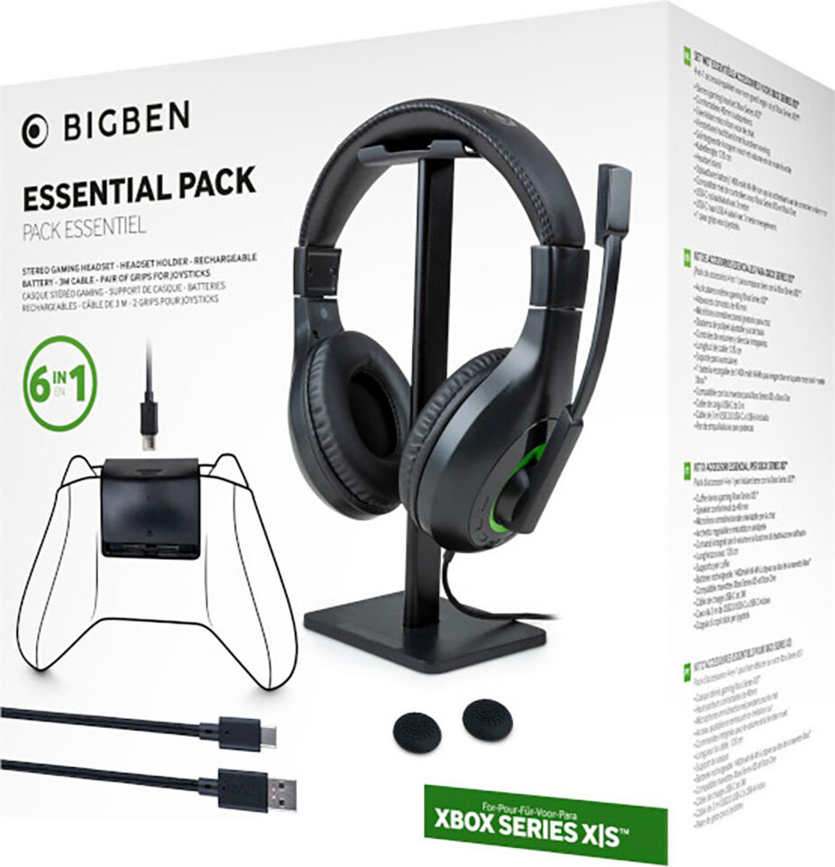 Nacon BigBen Essential Pack 5-in-1 accessoireset voor Xbox Series met hoofdtelefoon, standaard, batterij, kabel en controller dopjes