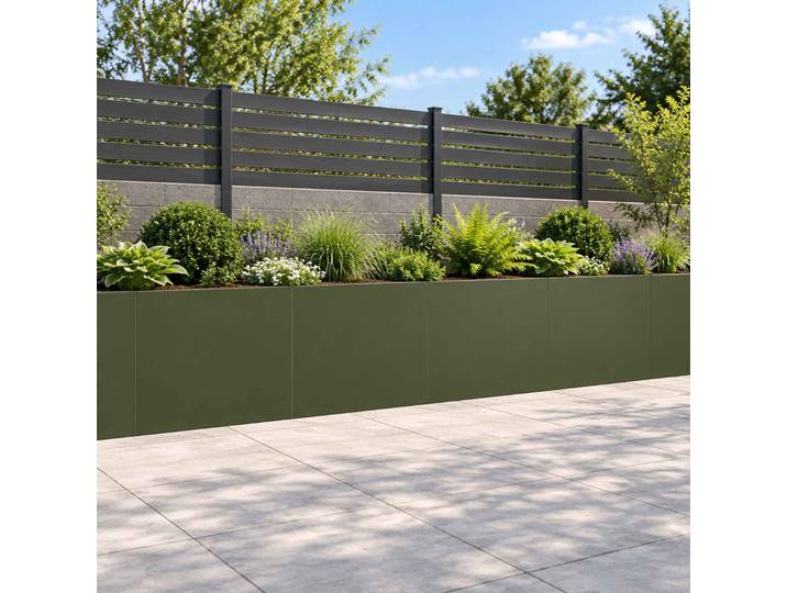vidaXL Stützmauer 4 Stk. 40 x 12 x 30 cm Stahl Olivgrün