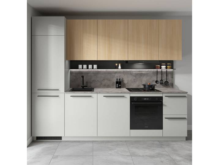 Kitchenette avec meuble haut 285cm Gris/Imitation chêne clair/Gris clair