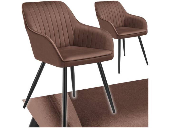 Chaises - TECTAKE - Lot de 2 fauteuils de salle à manger MARYLIN aspect velours avec pieds en acier noir - Brun