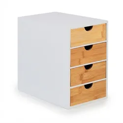 Relaxdays Schubladenbox, Bambus, 4 Schubladen, HxBxT: 27,5 x 16,5 x 21 cm, Schreibtisch Organizer, Büro, natur/weiß