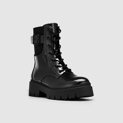 Schnürboots ESPRIT "MILLIE", Damen, Gr. 38, Textil, schwarz, Lacklederimitat, Schuhe Schnürboots, Schnürstiefelette, Boots in Lack-Optik