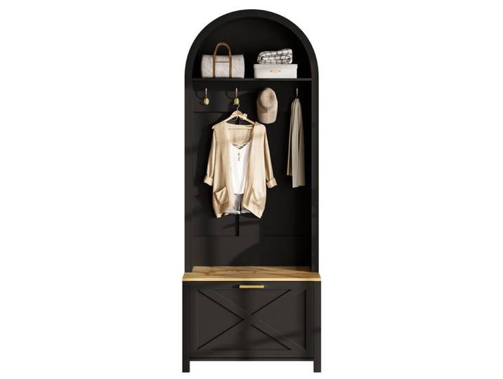 Porte-Manteau armoire à chaussures armoire d'entrée Vestiaire -Base en fer - 75x35x195cm - noir