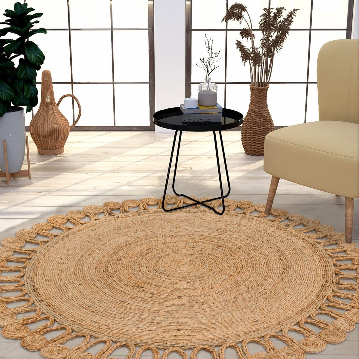 Rond Jute Vloerkleed in Boho Stijl