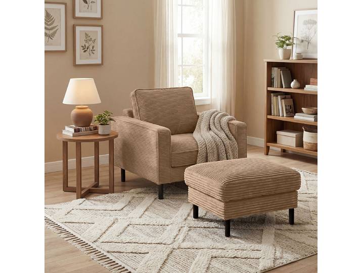 Polsterhocker 70 x 48 x 60cm Braun Cordstoff Lola: Hellbraun