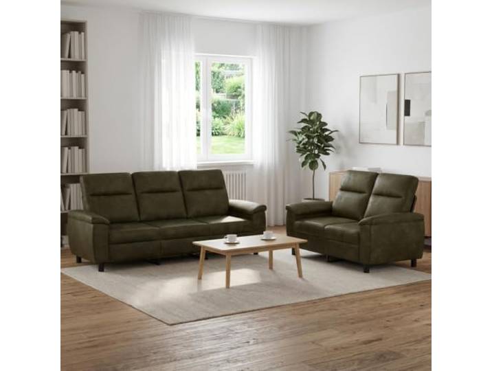 Sofa-Set 2 pcs Olivegrün Kunstwildleder Kissenrücken mit Faserfüllung,Metallrahmen,Sperrholz-Armlehnen,abnehmbare Bezüge