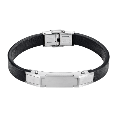 Armband LOTUS "Temptation Game", schwarz, edelstahlfarben, Armbänder, Herren, 22cm, Edelstahl Leder, Edelstahl, Leder, Armband