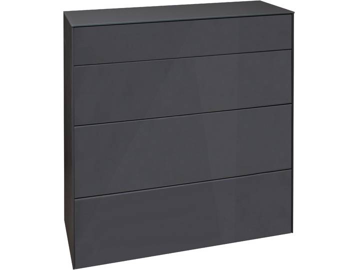 Kommode MÄUSBACHER Imola , grau (anthrazit matt lack, glas anthrazit glanz), B:82cm H:89cm T:42cm, Sideboards, Kommode, Mäusbacher Kommode mit Glasfront und Glasoberplatte