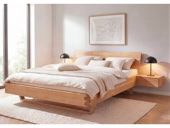 Balkenbett 200x200cm 'Sybille' Kiefer massiv gebeizt Holzkufe