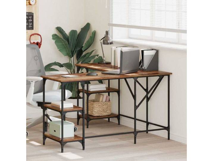 Bureau d'angle industriel VIDAXL 139×139×75 cm - Bois ancien 4 étagères