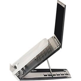 Laptopständer BakkerElkhuizen Ergo-Q 330 Circular, ergonomisch, für 1 Laptop/Tablet 13,3-17", Dokumentenhalter, zusammenklappbar, höhenverstellbar