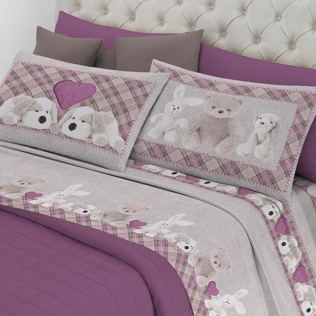 Roze pluche beddengoedset van linnen, 180 x 200 cm
