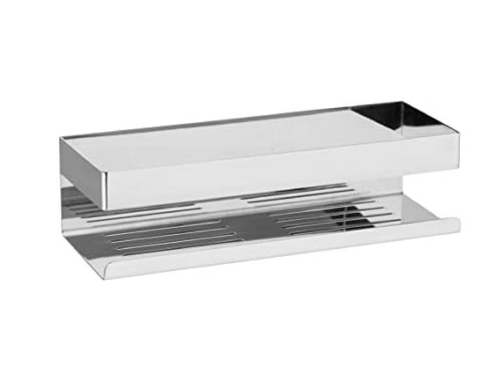 WENKO Wandablage Mod. Genova Shine aus Edelstahl ohne Bohren mit Klebepad-System zur Aufbewahrung von Pflegeprodukten 30 x 8 x 10,5 cm Glänzend