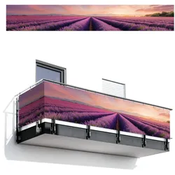 BALKON-SICHTSCHUTZ Lavendelfeld - Sonnenuntergang - Lila - Blumen Balkon Deko 500x75 cm