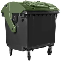 Hardwex Müllcontainer 1100 l Schwarz mit grünem Runddeckel, Deckel im Deckel