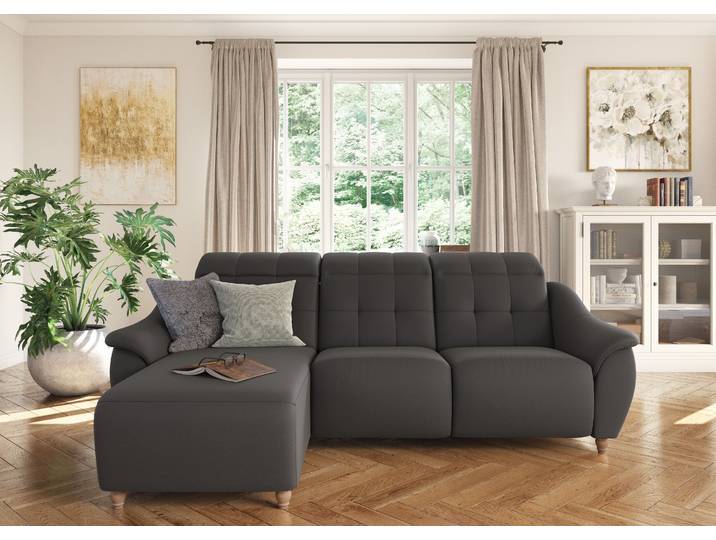 Ecksofa, Braun (Mocca), 254x170 cm, Polyester & NaturLEDER, Kopfteilverstellung, Klassisch, Home-affaire