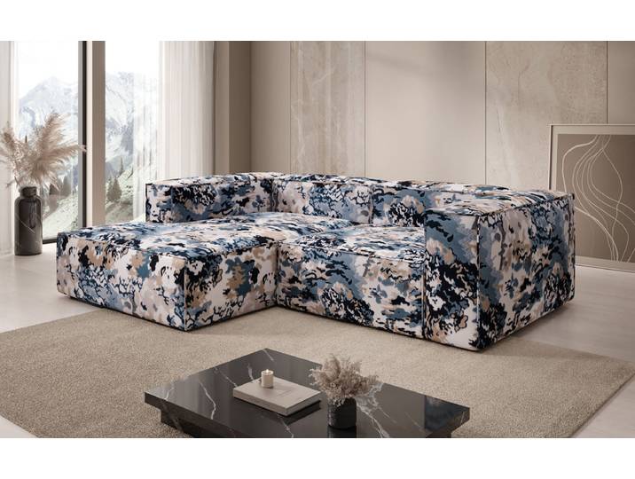 Designer Ecksofa Lesley Mini - Jacquard mit Aquarell-Muster - Raw Sienna - Rechts - Jacquard - Luxusbetten24