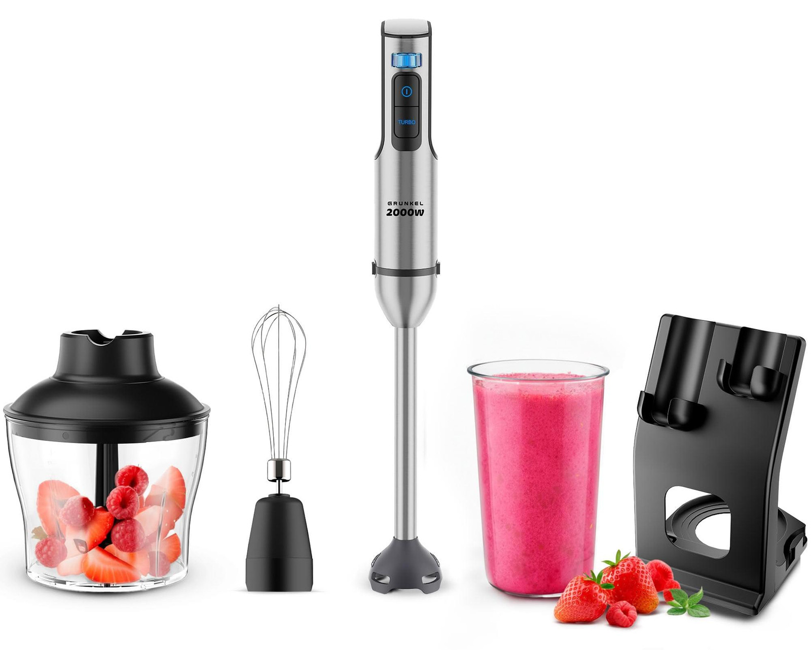 Dripio Stabmixer met accessoires, 2000 watt, roestvrij staal, zilverkleurig