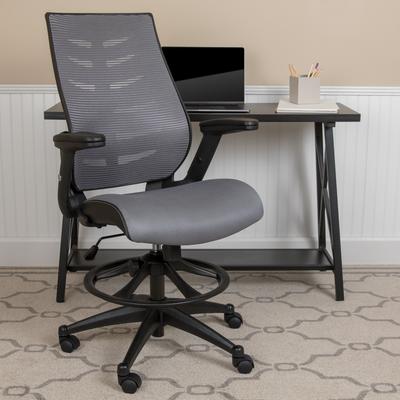 Lancaster Home High Back Mesh Spine-Back Ergonomic Drafting Chair with Adjustable Foot Ring and Adjustable Flip-Up Arms