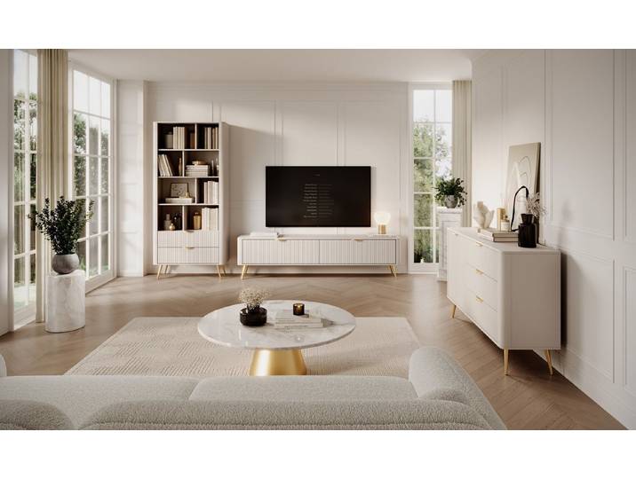 Compleo Wohnzimmer-Set (TV-Schrank, Kommode, Regal) Glamour-Design BELLO