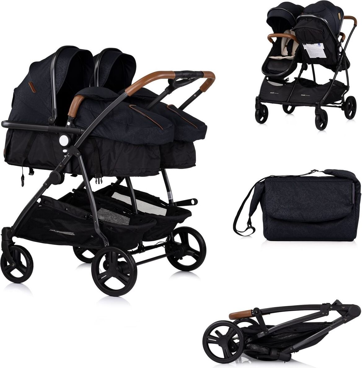 CHIPOLINO Kinderwagen fü r Zwillinge, Kinder mit ungleichen Sternen - Combinovan Duo Smart Blackberry