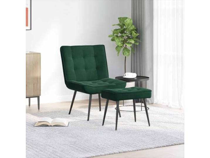 Relaxsessel mit Hocker Dunkelgrün Samt, Sessel mit Fußstütze aus Metall Weicher Samtbezug, robustes Metall-Sperrholz-Gestell, gepolsterte Sitzfläche, Montageanleitung inklusive