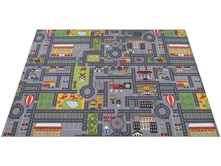 Kinderteppich PACO HOME Bino 577 , grau, B:80cm H:5mm L:150cm, Polyester, Teppiche, Kinderteppich, Strassen-Spiel-Teppich, Kinderzimmer