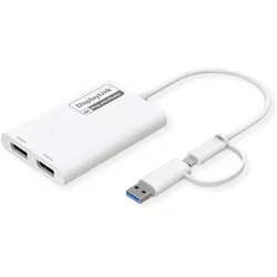 Roline Adaptateur USB-C/A DisplayLink USB-C/A - double DP, 4K60 (DisplayPort), Video Adapter, Weiss