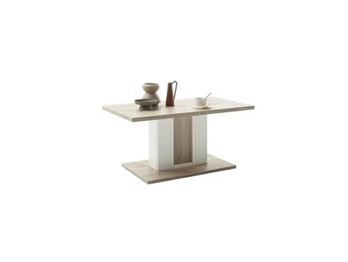möbelando Couchtisch >SANTERNO< Kompaktes Design, Viking Oak und Soft White Melamin Nachbildung, stabile Bodenplatte, Maße B/H/T: 95/45/55 cm, einfache Montage
