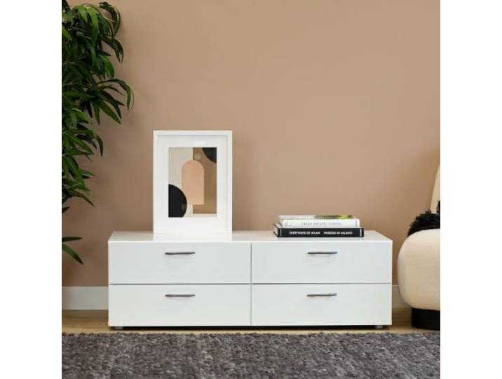 Dmora - Kommode Waterford, Mehrzweckkommode, Schlafzimmerkommode, Schrank mit Schubladen, 111x52 h35 cm, Weiß