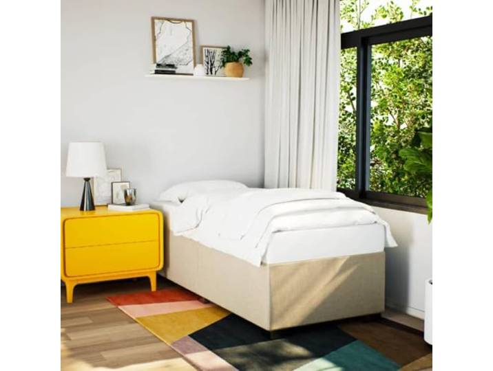 RJPLMFV Bettgestell, Stoff, Polyester, cremefarben, 90 x 200 cm Ohne Matratze, mit Lattenrosten, robusten Füßen, Design Lattenrost