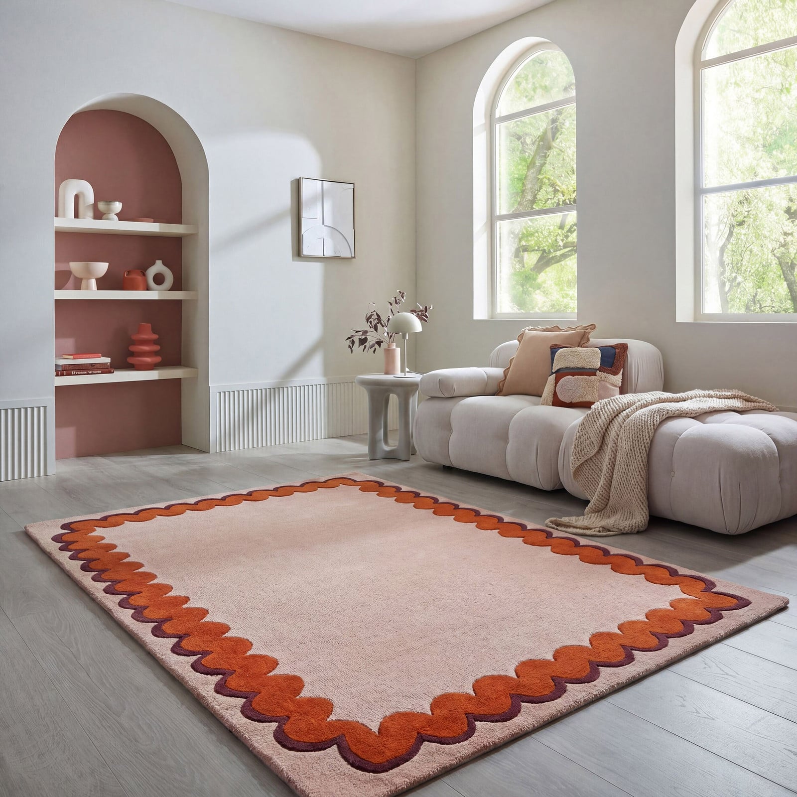 home24 Wollen vloerkleed Wiggle oranje/terracotta 200 x 290 cm