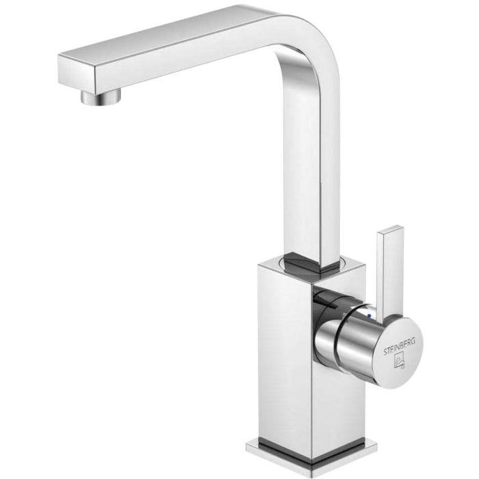 Steinberg Serie 120 Waschtischarmatur 1201500 chrom, schwenkbarer Auslauf, mit Ablaufgarnitur