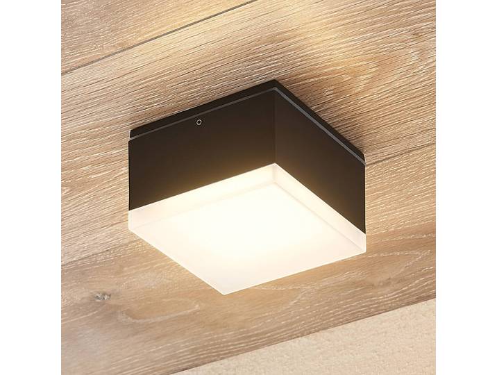 Lindby Mathea LED-Außen-Deckenleuchte, eckig, schwarz, Aluminium, Modern, LED Deckenleuchten