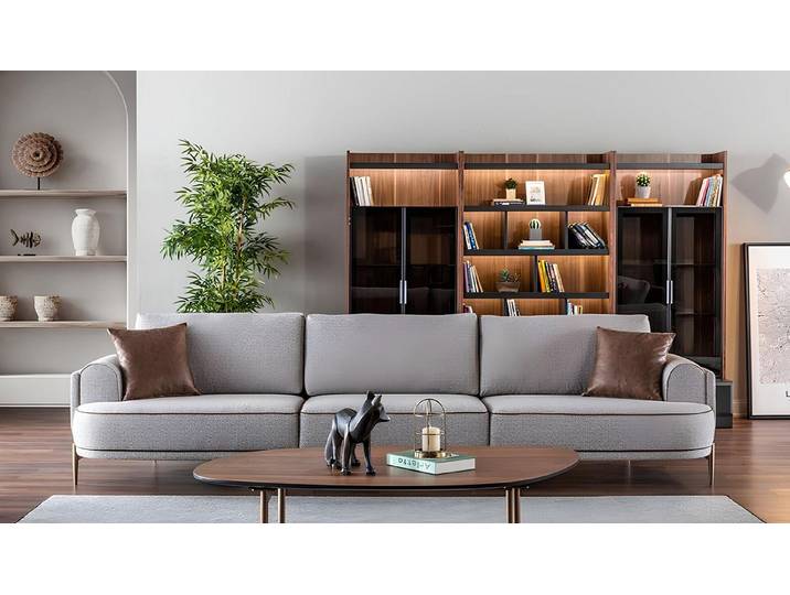 JVmoebel 3-Sitzer Elegantes graues Stoffsofa mit Wellenunterfederung und Edelstahlfüßen, Made in Europa